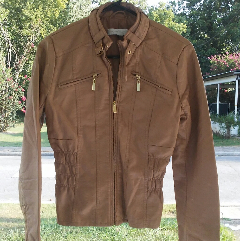 New York & Co jacket faux leather tan small
